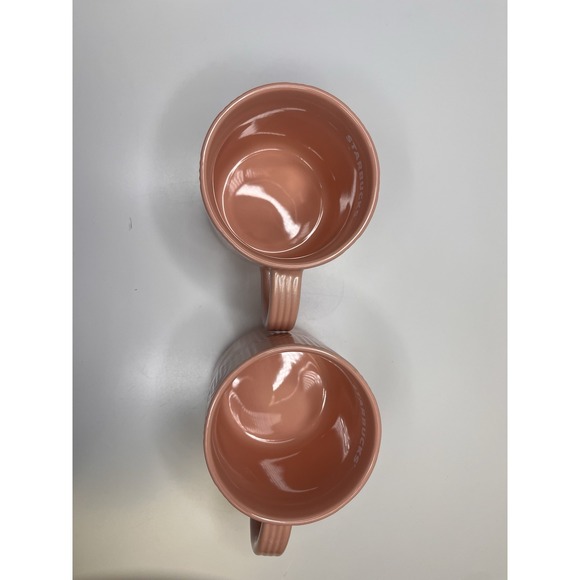 NEW Starbucks 2024 Embossed Curved Pastel Pink Pearlescent 14oz Mug SET OF 2 - Picture 5 of 11